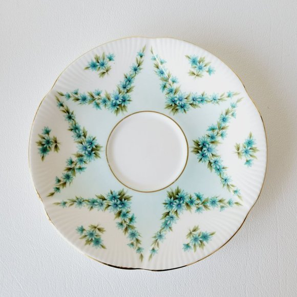 Royal Albert Shot Silk Teacup & Saucer White Blue Green Floral Swag Embossed VTG - Picture 3 of 14